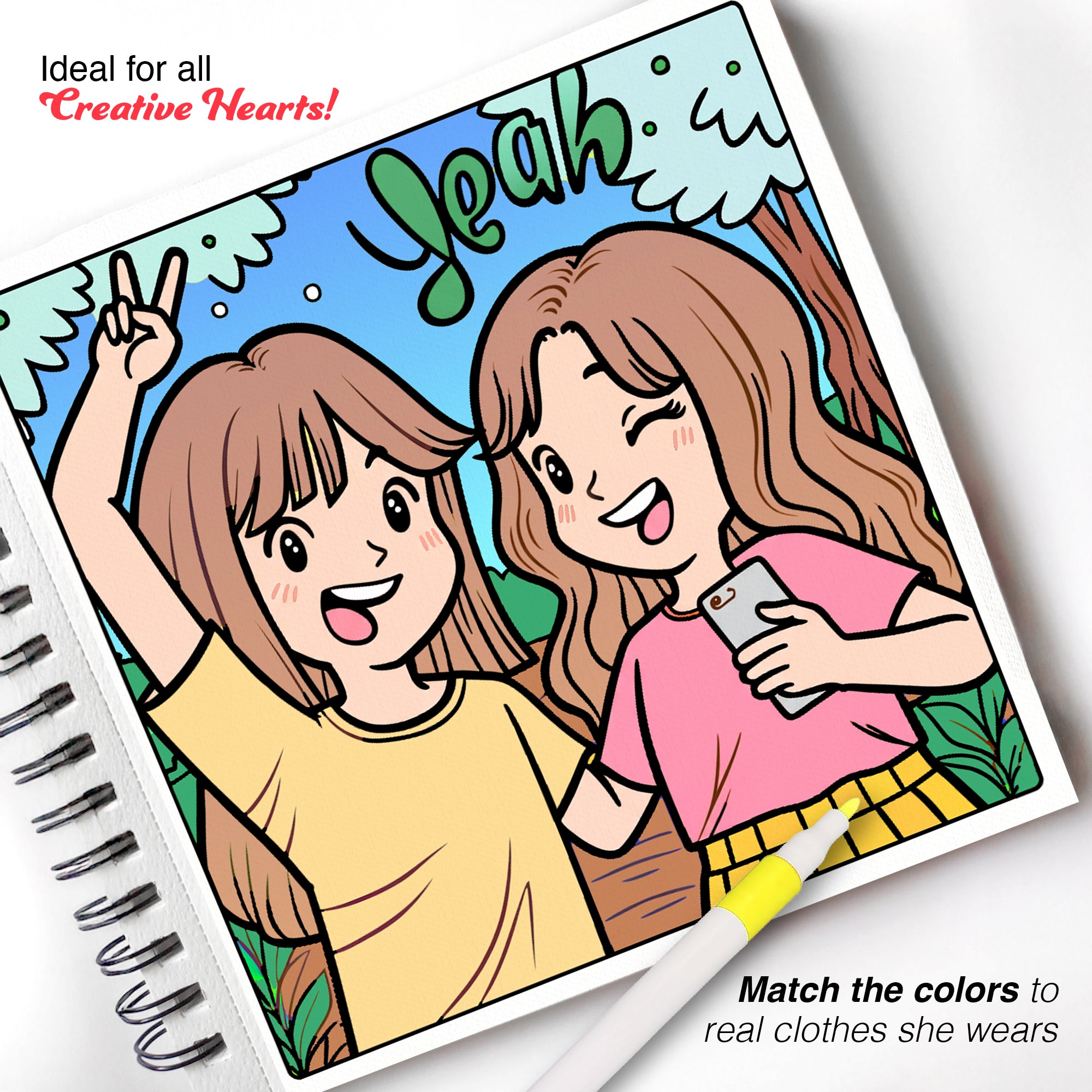 Bestie Moments – Cute & Girly Coloring Book | 12 Acrylic Marker - The Crafthives