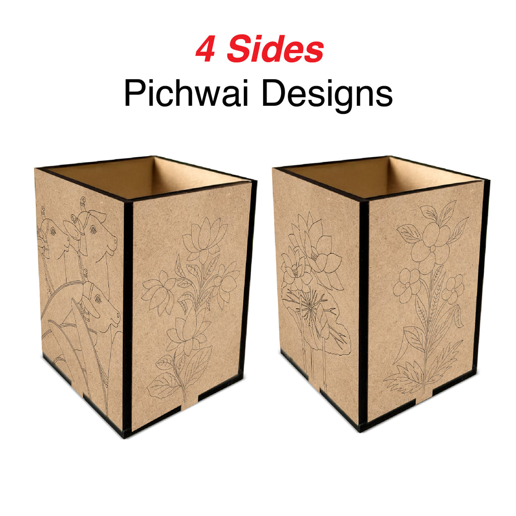 Square Pichwai Wooden Pen Stand - The Crafthives