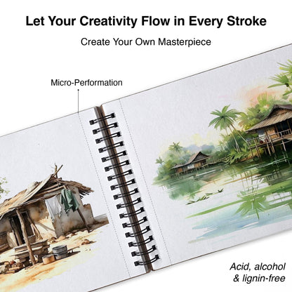 Artist Watercolor Sketch Book – A5 | 230 GSM | Wooden Cover