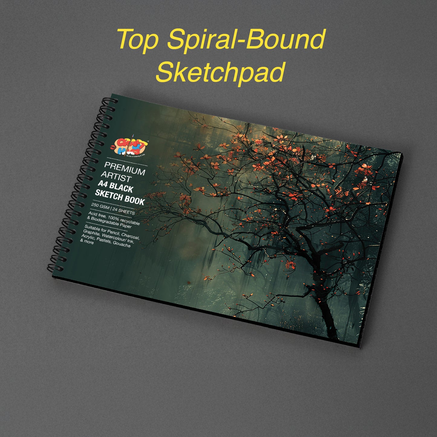 Stretch Book- Wooden Binding A4- Black - Tree