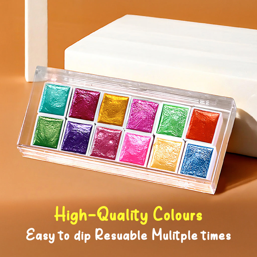 Metallic Shimmer Watercolor Set – 6 Solid Pans | Professional & Shimmering Colors