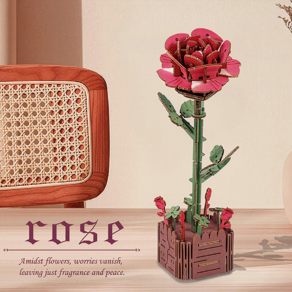 Rose 3D Wooden Flower Pot DIY Craft Kit
