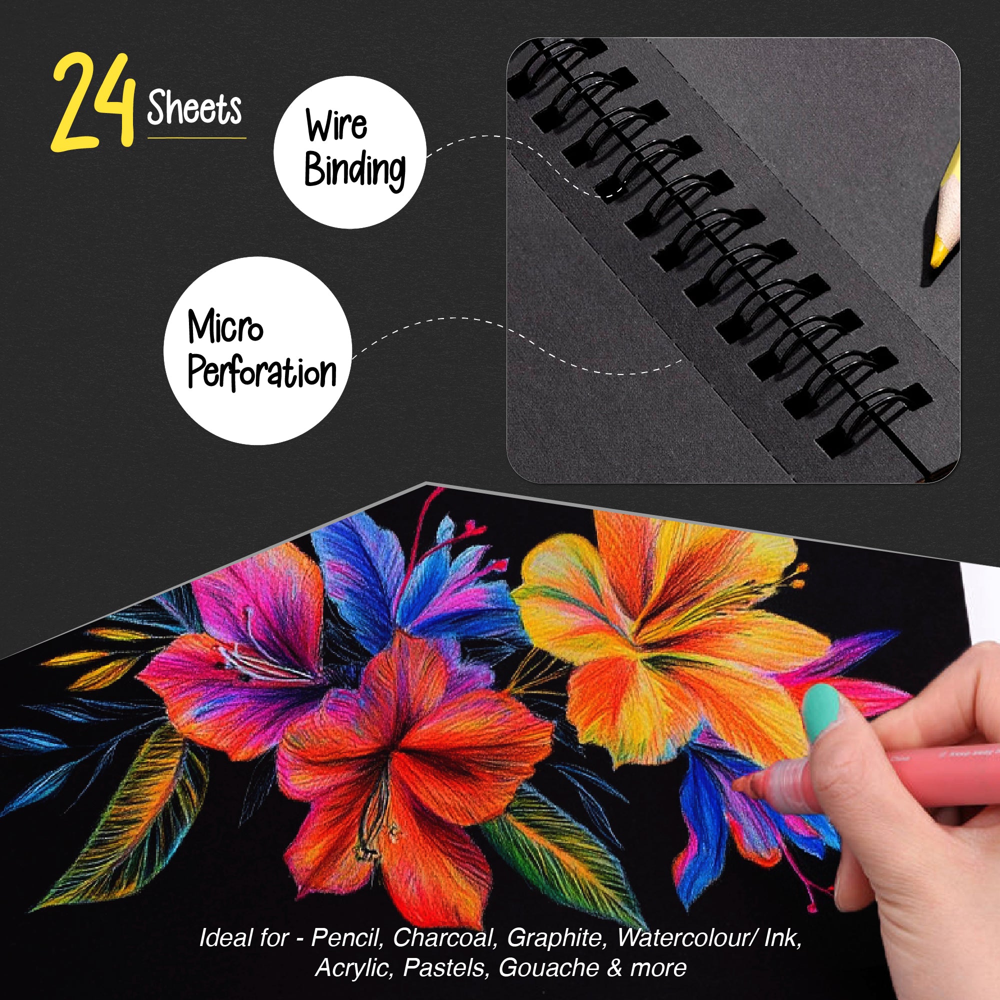 Stretch Book- Wooden Binding A4- Black - Tree