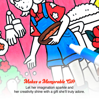Bestie Moments – Cute & Girly Coloring Book | 12 Acrylic Marker