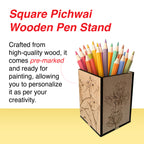 Square Pichwai Wooden Pen Stand - The Crafthives