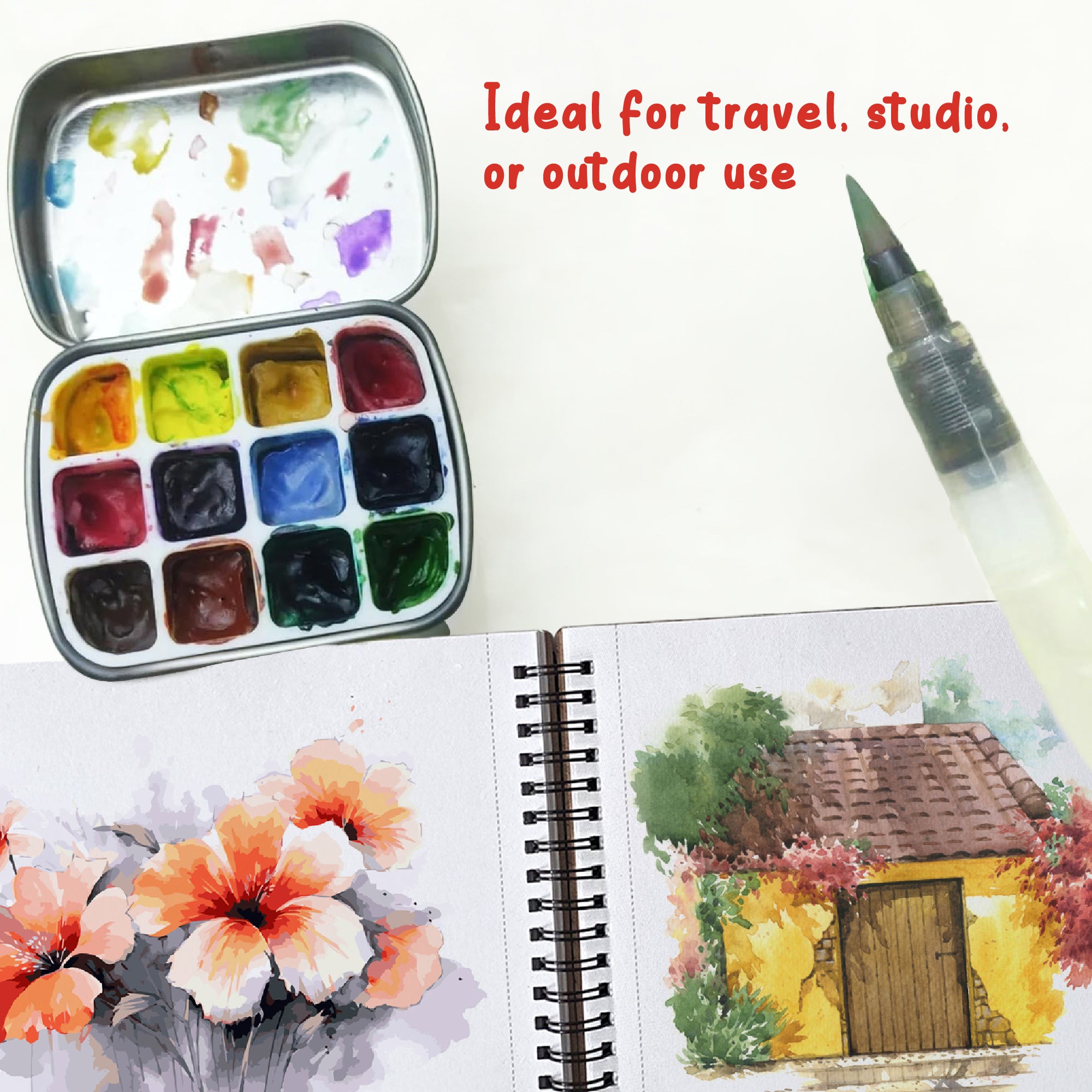 Mini Portable Color Storage Tin Box – 12-Well Refillable Palette for Artists