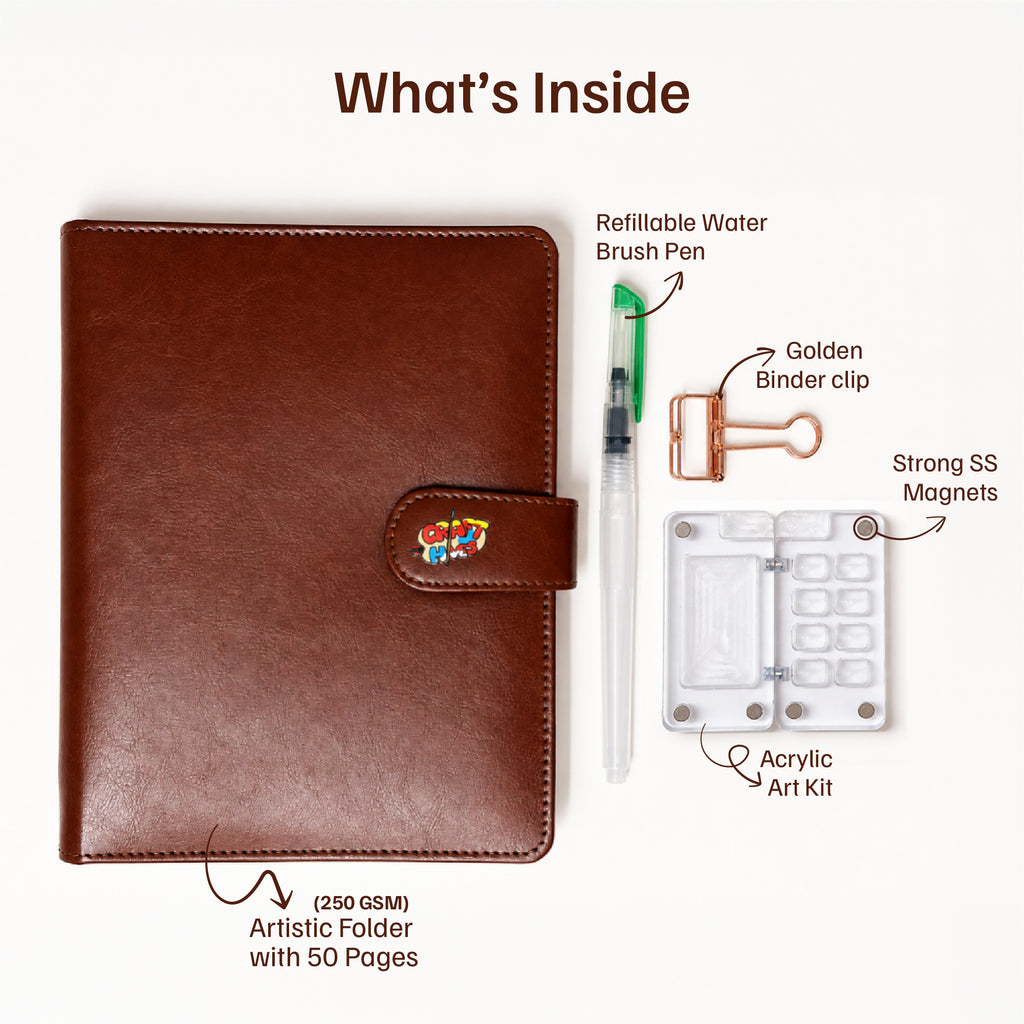 The Crafthives Premium Leather Refillable Watercolor Journal | Travel Art Kit