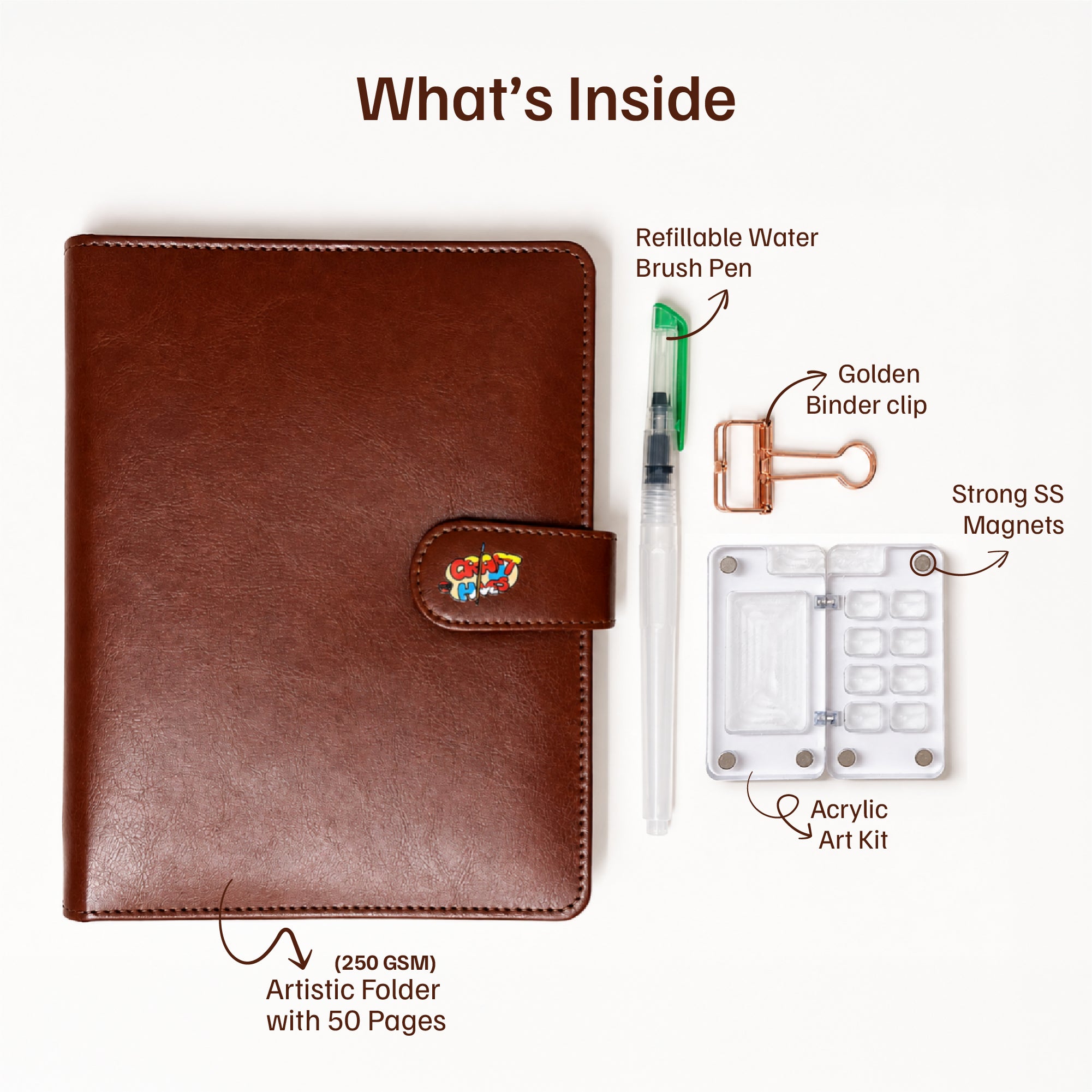 The Crafthives Premium Leather Refillable Watercolor Journal | Travel Art Kit