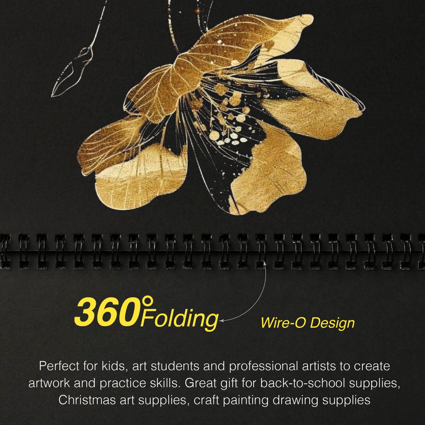 Stretch Book- Wooden Binding A4- Black - Tree