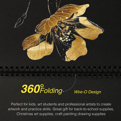 Stretch Book- Wooden Binding A4- Black - Tree