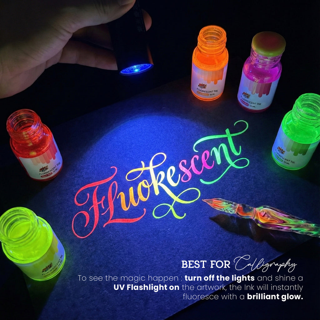 Glow Fluorescent Ink Set with Pen | Calligraphy & Anime Art – The Crafthives