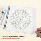 Mandala Coloring Book Advanced with 12 Acrylic Colors – Spiral Bound, 250 GSM Premium Paper (24 Designs) - The Crafthives