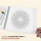 Mandala Colouring Expert Book – 24 Designs with 12 Acrylic Markers | 250 GSM Premium Spiral-Bound Pad - The Crafthives