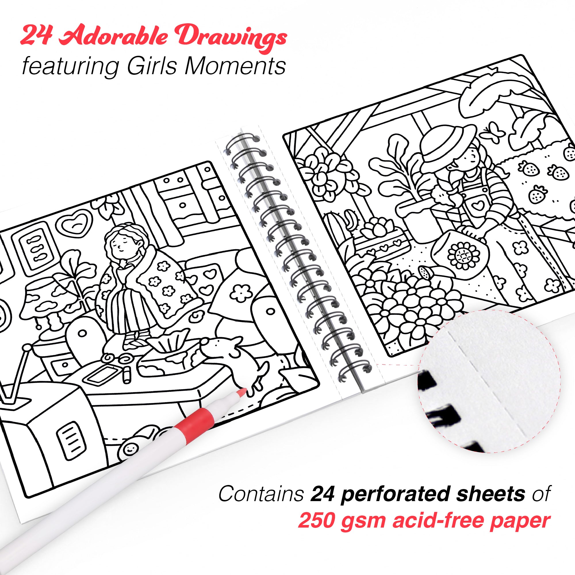 Girls Moment- Easy Coloring Books | 12 Acrylic Markers