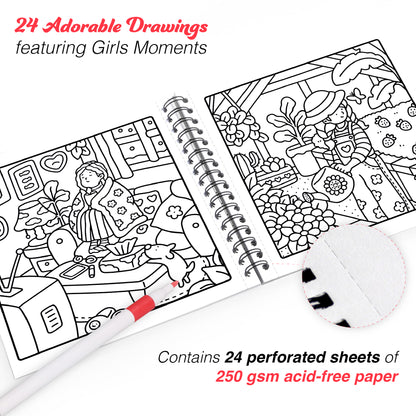 Girls Moment- Easy Coloring Books | 12 Acrylic Markers