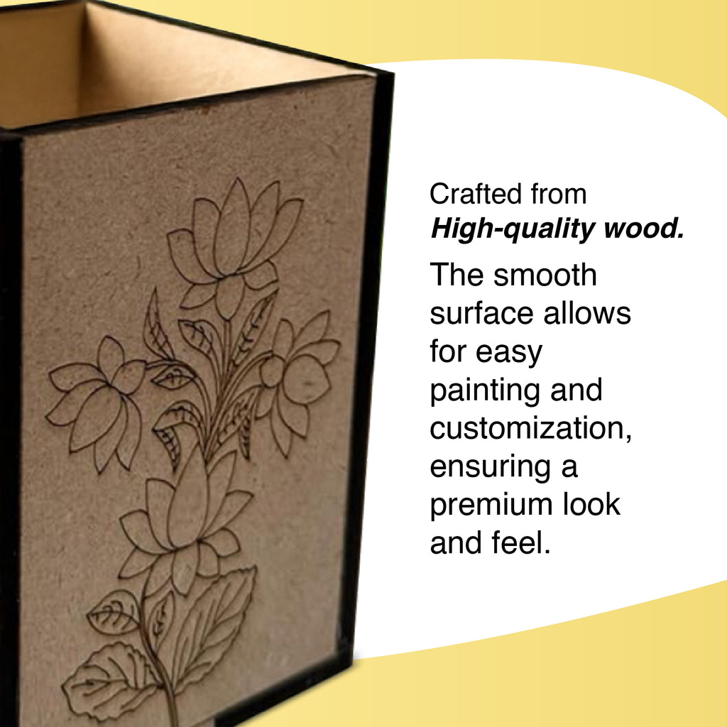 Square Pichwai Wooden Pen Stand - The Crafthives
