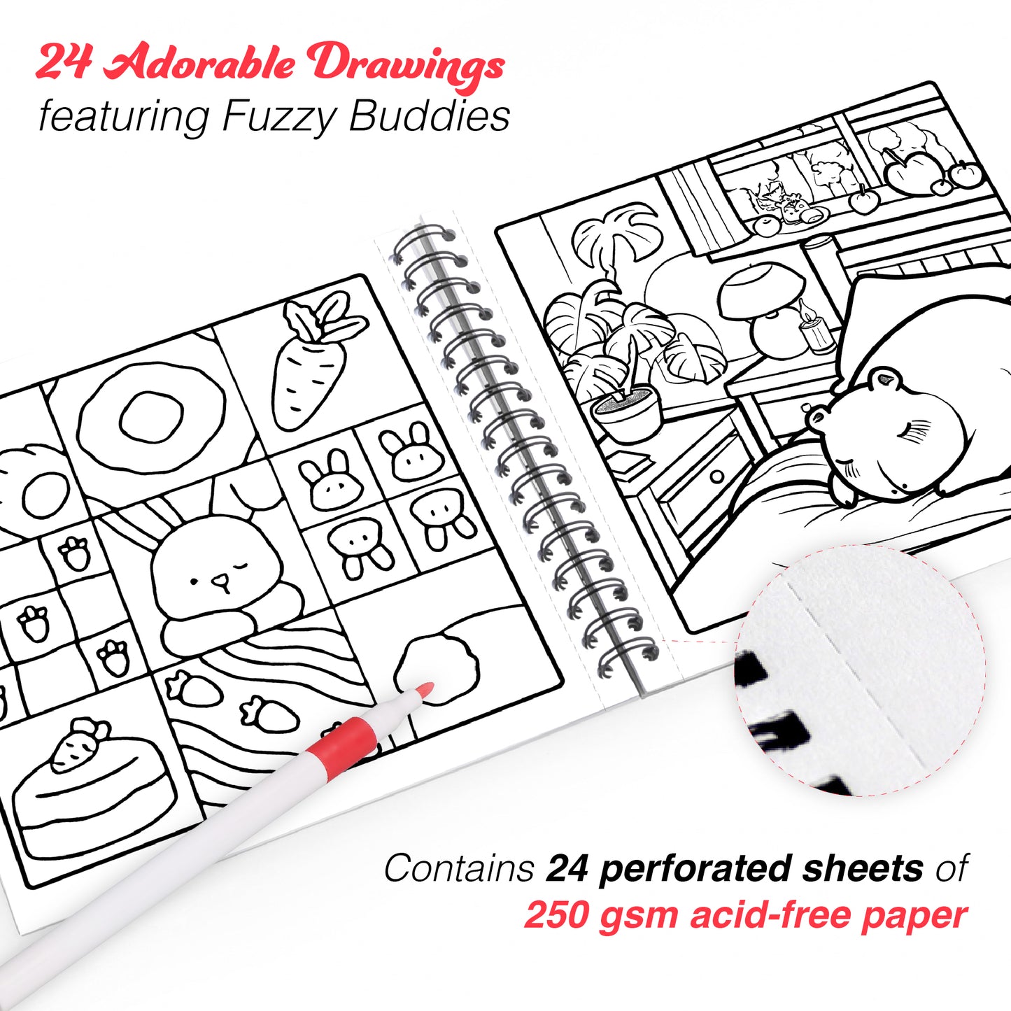 My Fuzzy Buddies- Comfy & Adorable Coloring Books | 12 Acrylic Markers