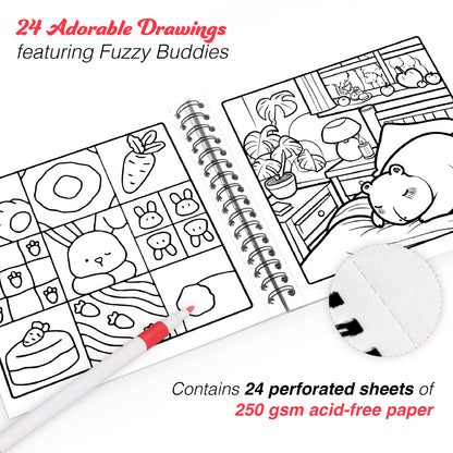 My Fuzzy Buddies- Comfy & Adorable Coloring Books | 12 Acrylic Markers