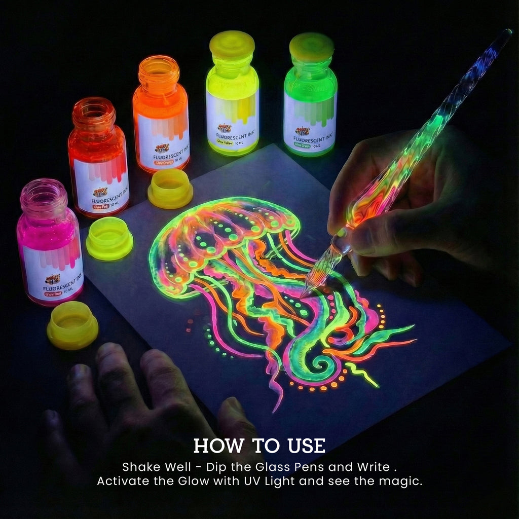 Glow Fluorescent Ink Set with Pen | Calligraphy & Anime Art – The Crafthives