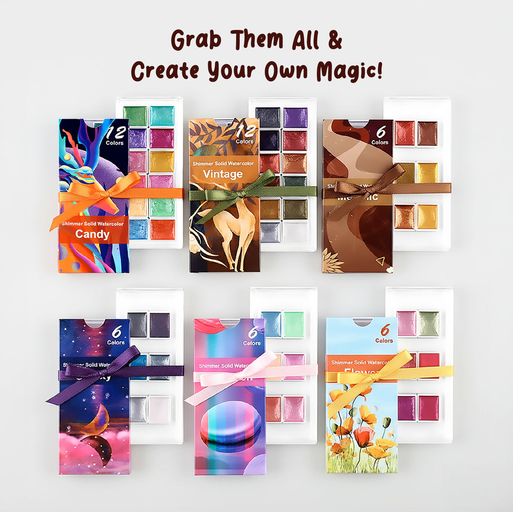 Macaron Metallic Shimmer Watercolor Set – 6 Solid Pans | Professional & Shimmering Colors