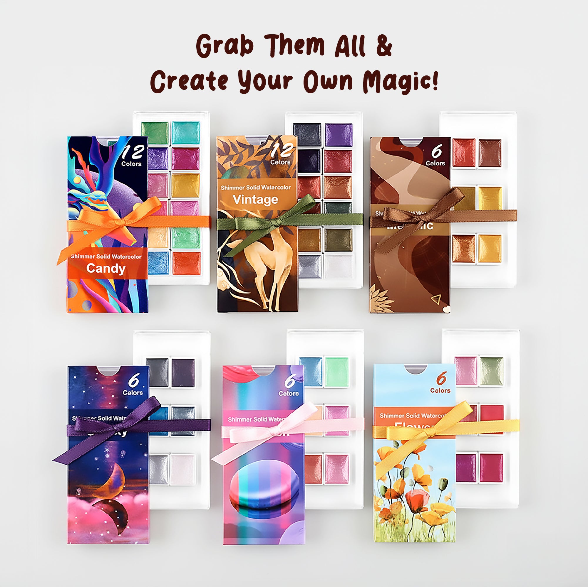 Macaron Metallic Shimmer Watercolor Set – 6 Solid Pans | Professional & Shimmering Colors