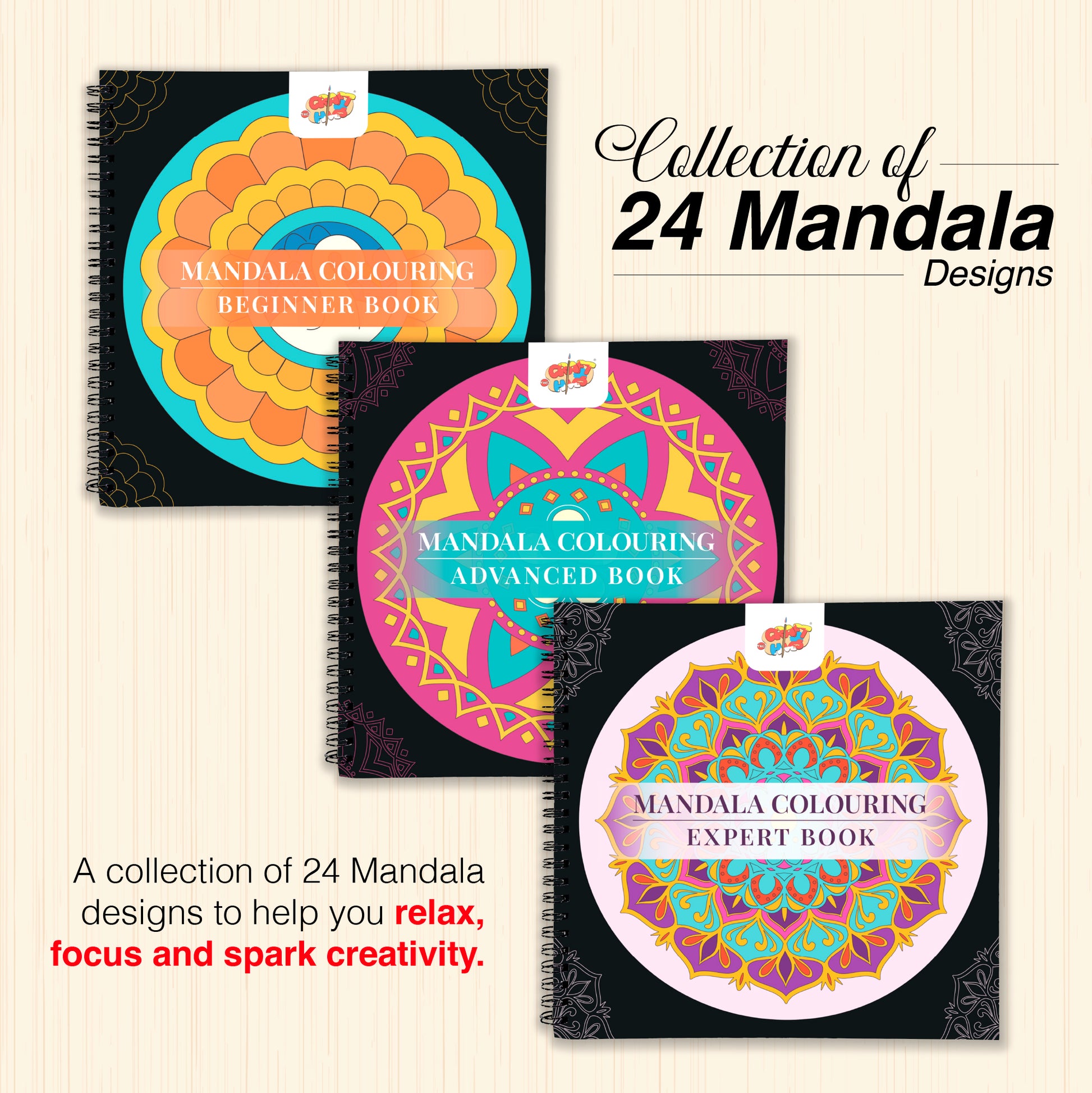 Mandala Coloring Book Advanced with 12 Acrylic Colors – Spiral Bound, 250 GSM Premium Paper (24 Designs) - The Crafthives