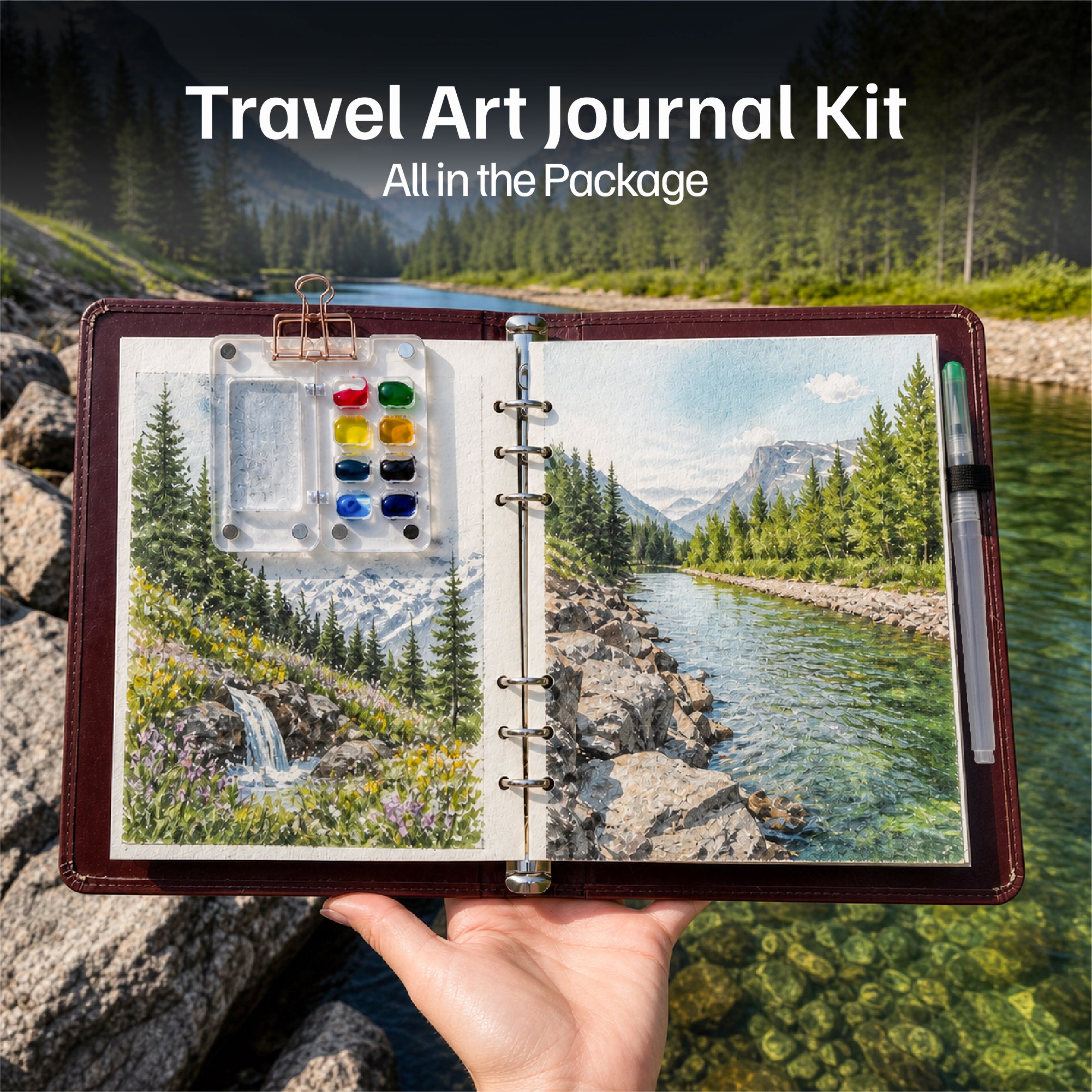 The Crafthives Premium Leather Refillable Watercolor Journal | Travel Art Kit