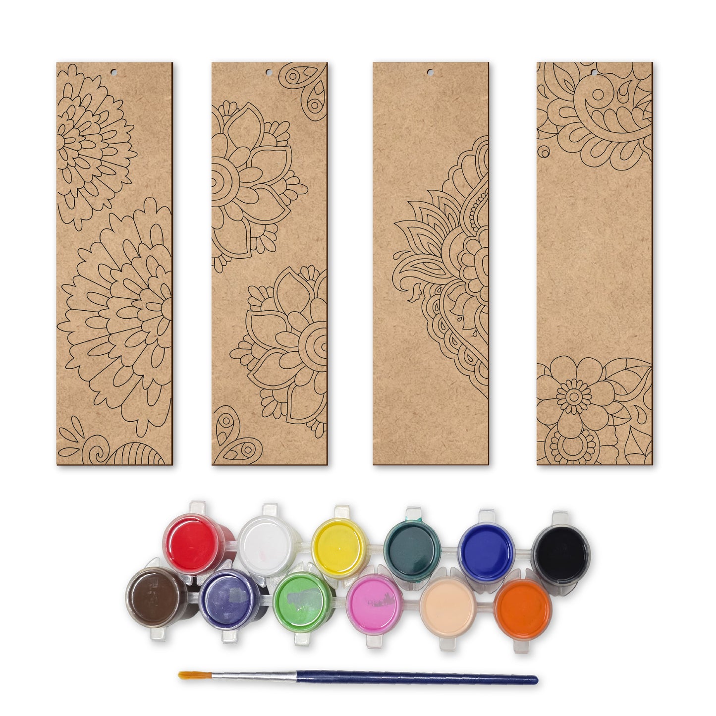 Mandala Wooden Bookmark Set – Pack of 4 with Paint Set