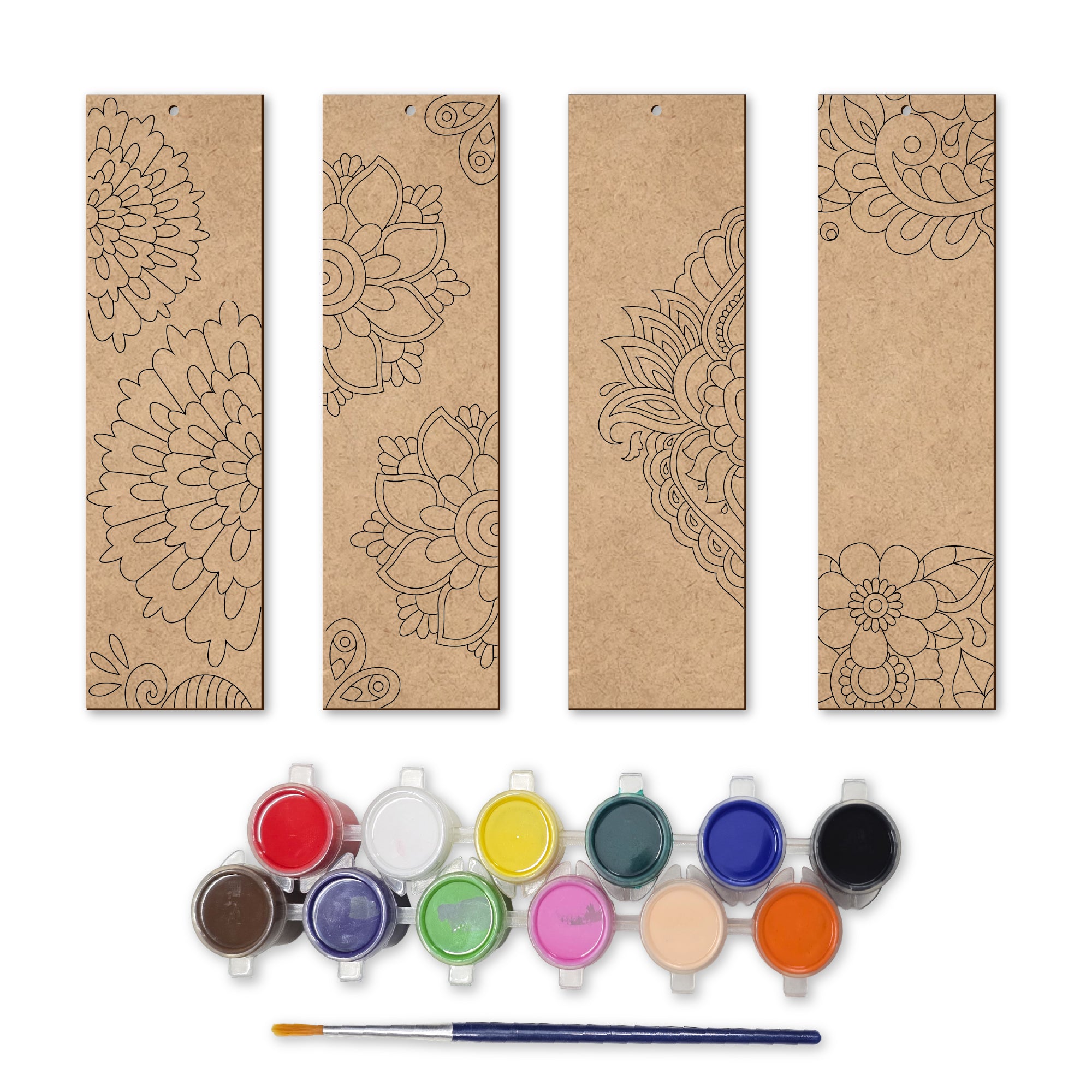 Mandala Wooden Bookmark Set – Pack of 4 with Paint Set