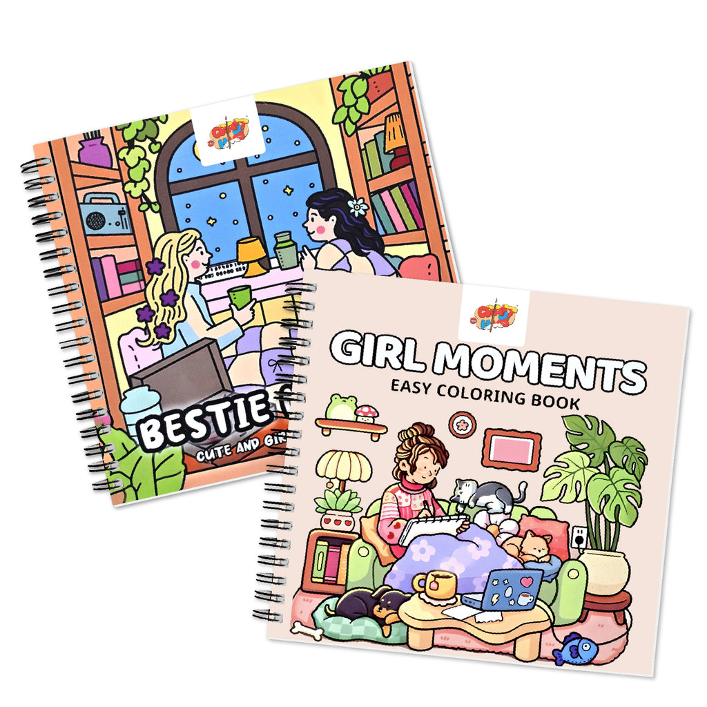 Bestie Moments – Cute & Girly Coloring Book | 12 Acrylic Markers