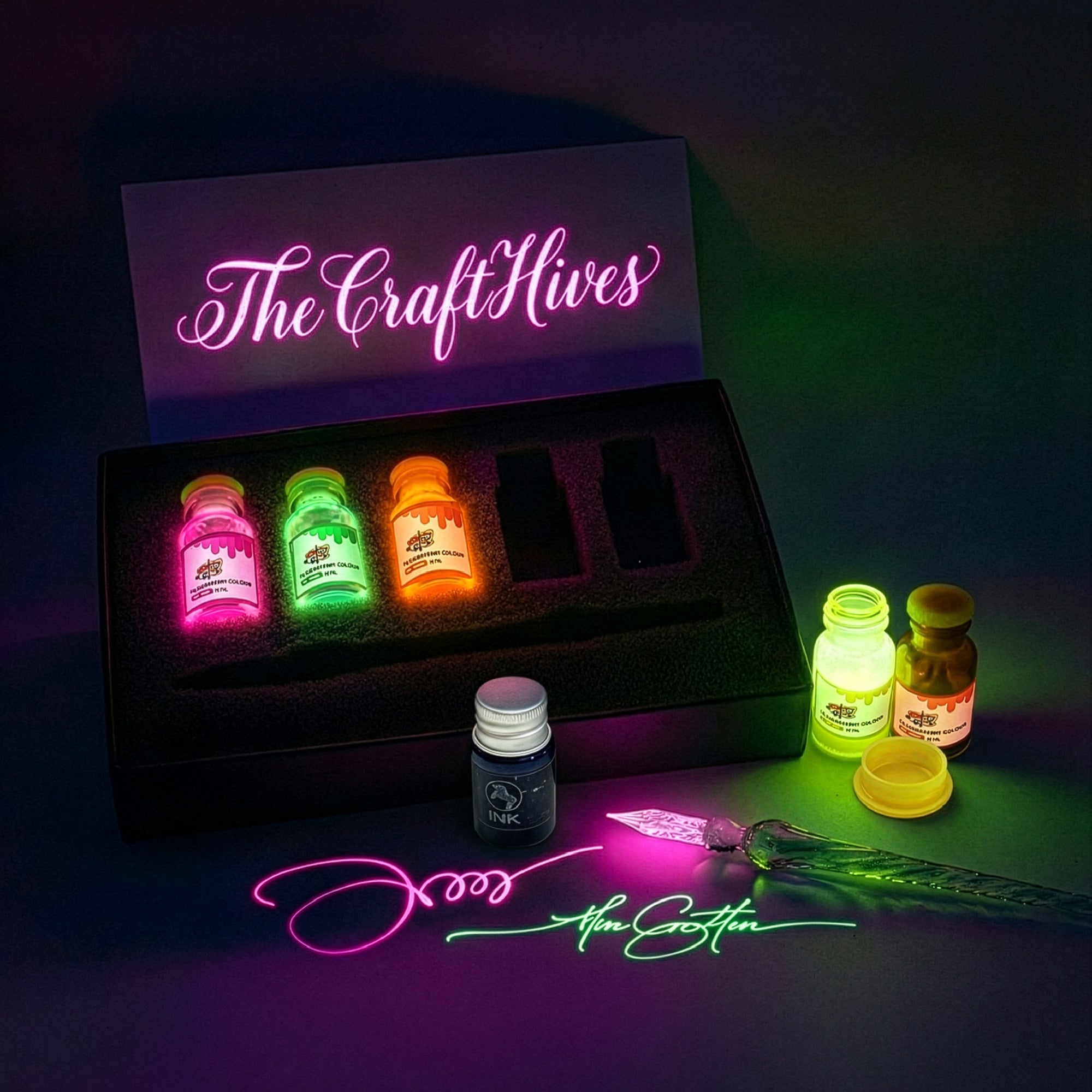 Glow Fluorescent Ink Set with Pen | Calligraphy & Anime Art – The Crafthives