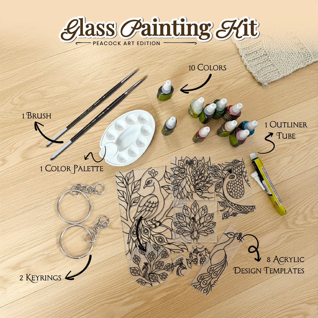 Peacock Glass Painting Kit | DIY Stained Glass Peacock Art Set – The Crafthives