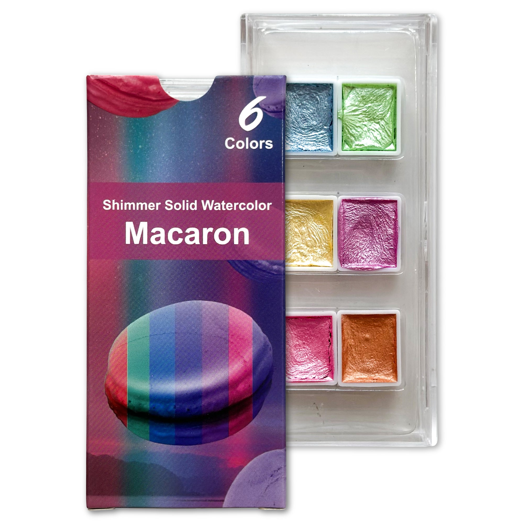 Macaron Metallic Shimmer Watercolor Set – 6 Solid Pans | Professional & Shimmering Colors