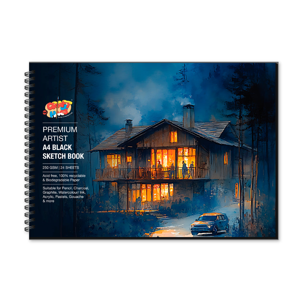 Stretch Book- Wooden Binding A4- Black - House