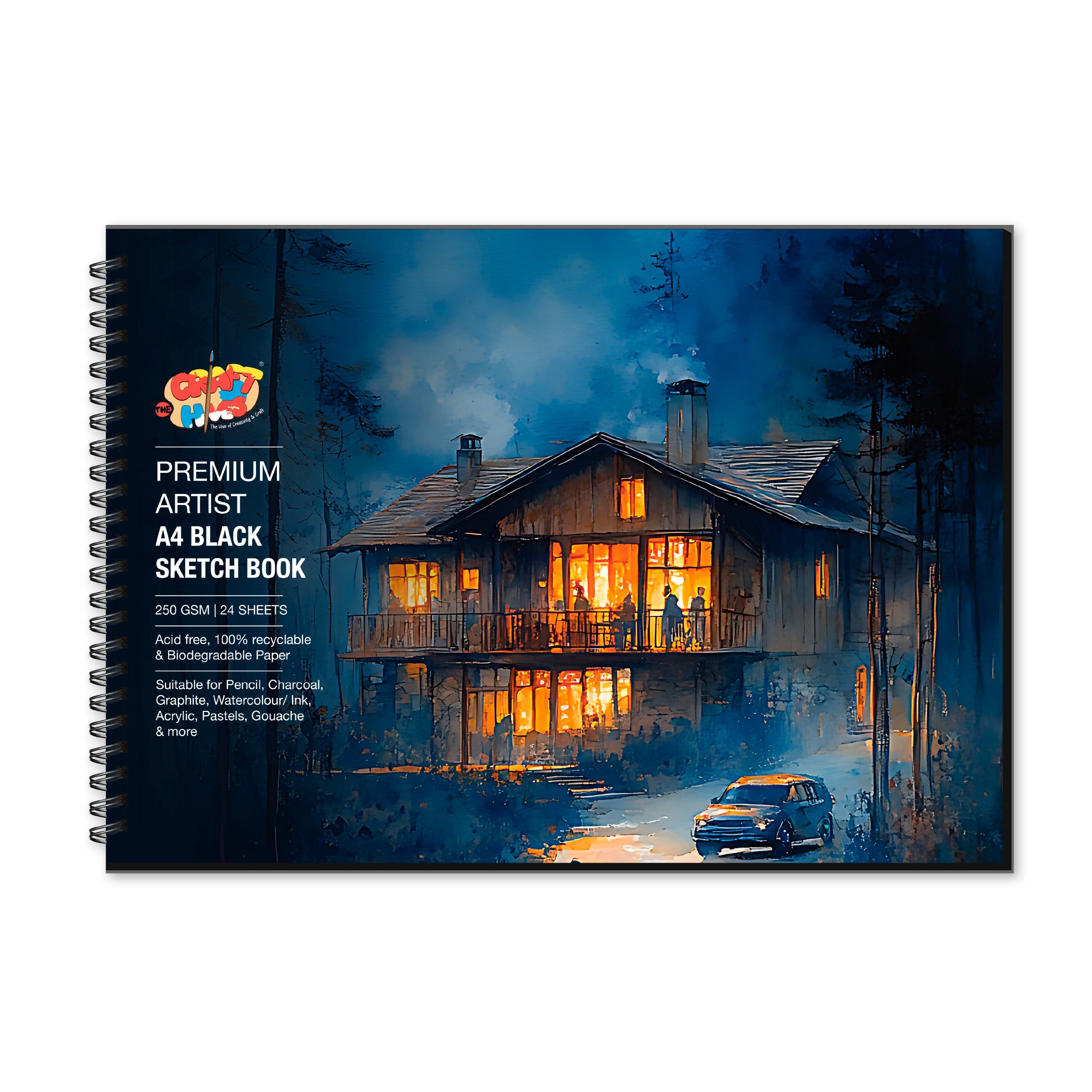 Stretch Book- Wooden Binding A4- Black - House