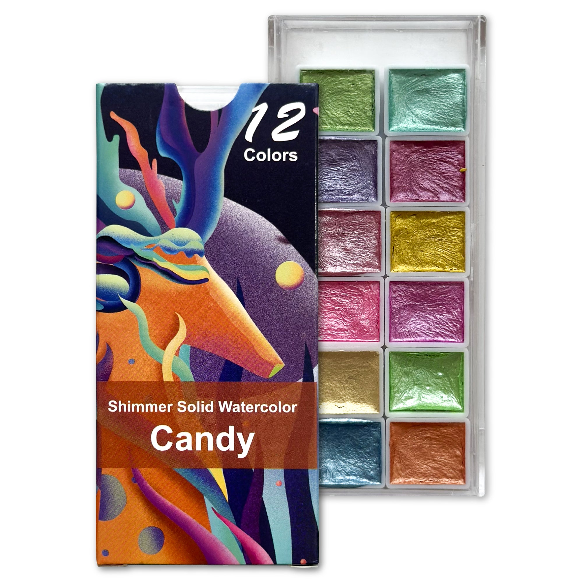 Candy Metallic Shimmer Watercolor Set – 12 Solid Pans | Professional