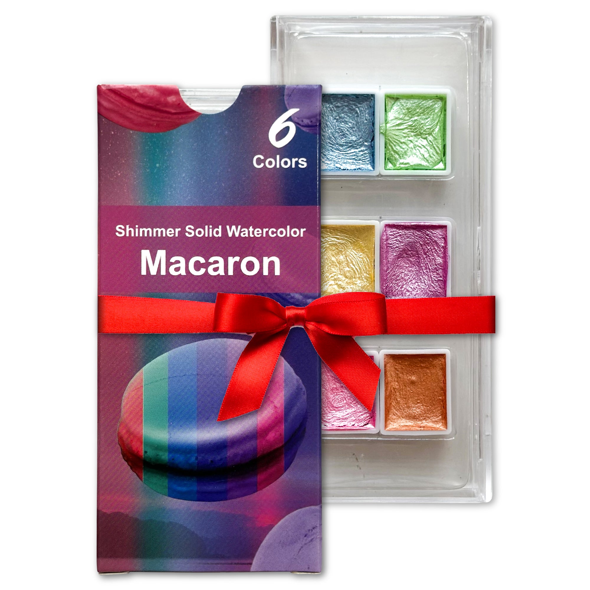Macaron Metallic Shimmer Watercolor Set – 6 Solid Pans | Professional & Shimmering Colors