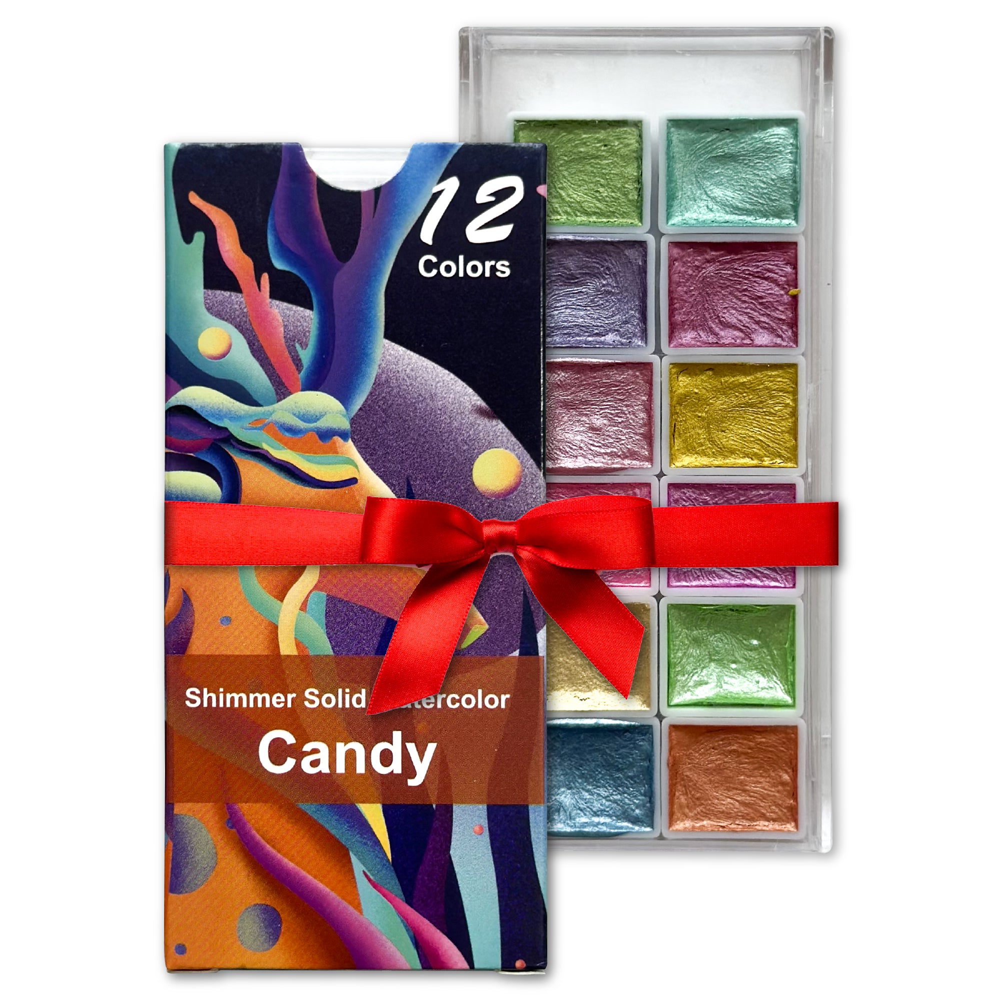 Candy Metallic Shimmer Watercolor Set – 12 Solid Pans | Professional