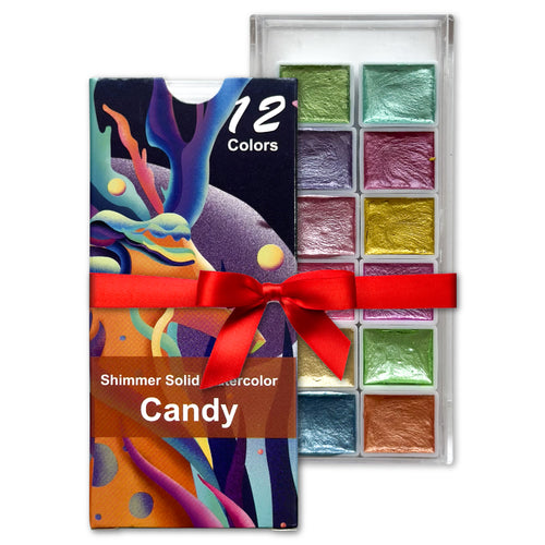 Candy Metallic Shimmer Watercolor Set – 12 Solid Pans | Professional
