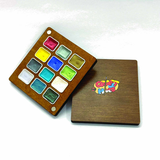 The Crafthives Metallic Watercolors Compact Palette | 12 Shades