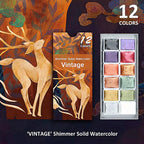 Vintage Metallic Shimmer Watercolor Set – 12 Solid Pans | Professional