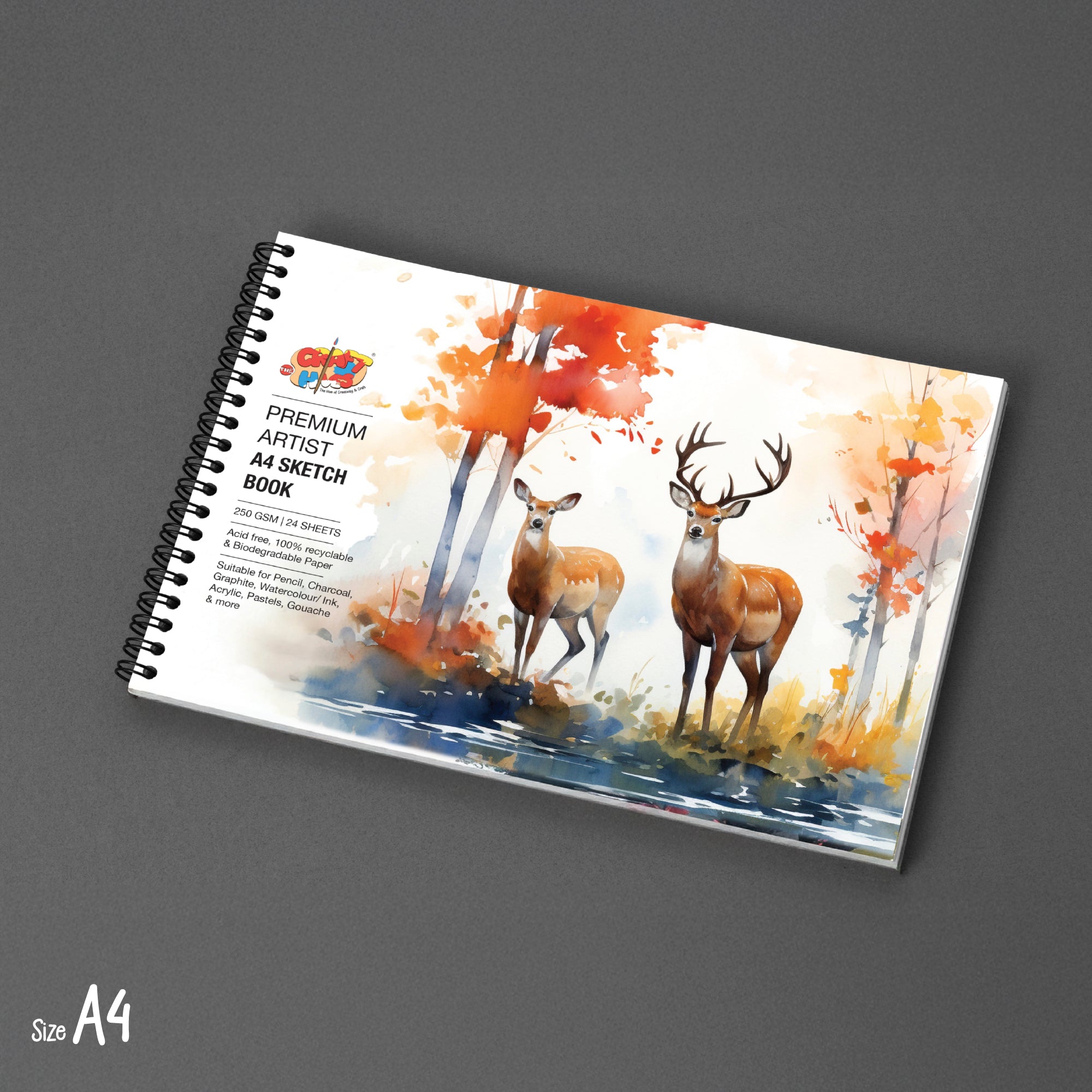 Artist Sketch Book – A4 Landscape | 250 GSM Premium Paper | Deer