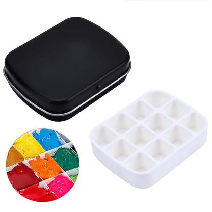 Mini Portable Color Storage Tin Box – 12-Well Refillable Palette for Artists