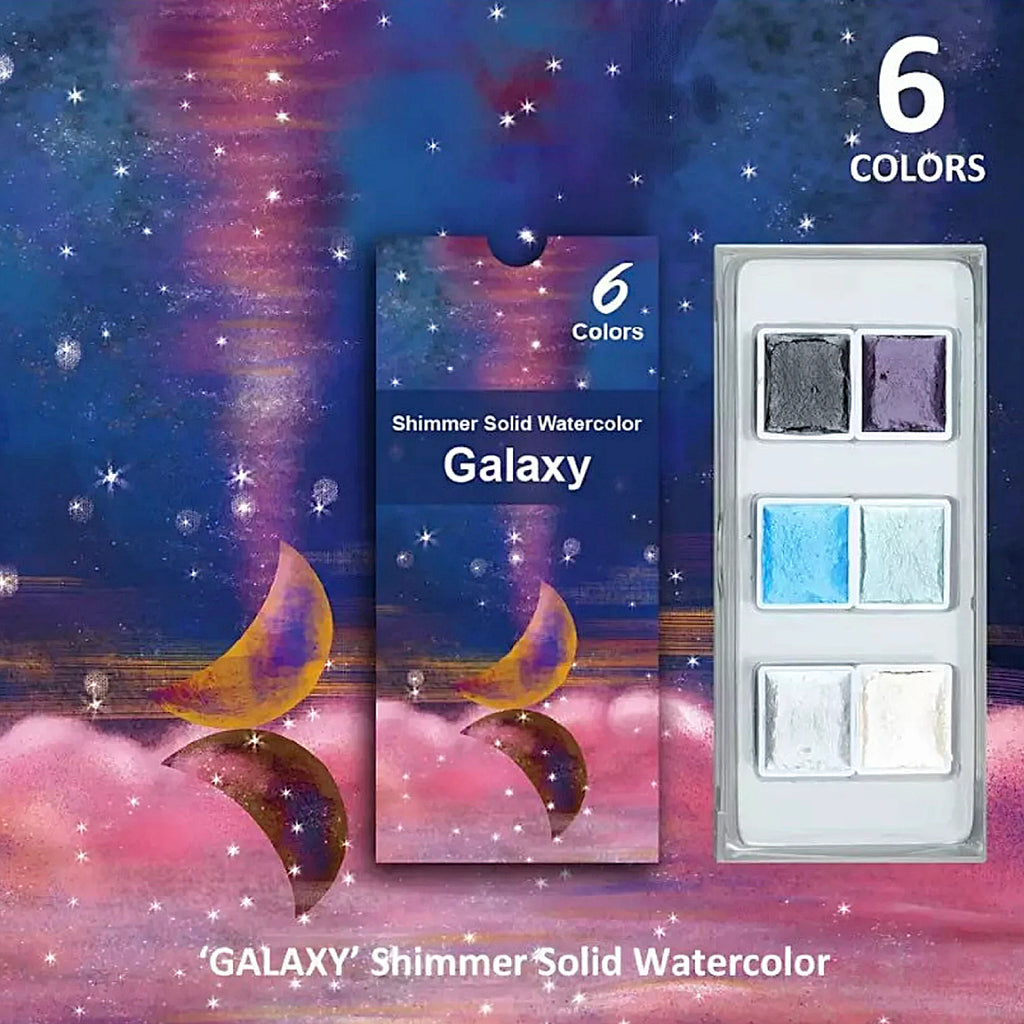 Galaxy Metallic Shimmer Watercolor Set – 6 Solid Pans | Professional & Shimmering Colors