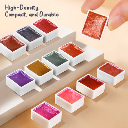 Vintage Metallic Shimmer Watercolor Set – 12 Solid Pans | Professional