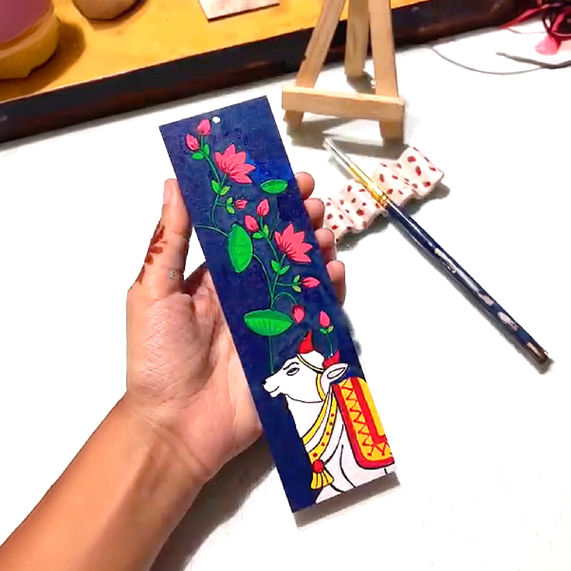 Wooden Bookmarks – Mandala & Pichwai Art | Set of 4 with Paint Sets