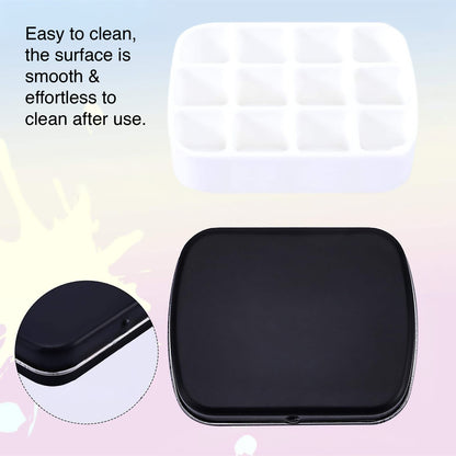 Mini Portable Color Storage Tin Box – 12-Well Refillable Palette for Artists