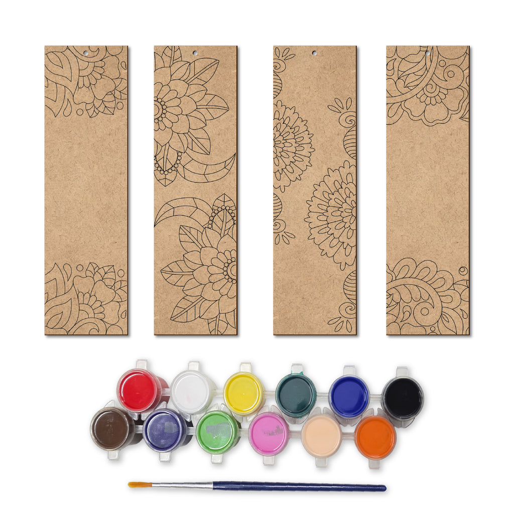 Floral Wooden Bookmark Set – Pack of 4 with Paint Sets