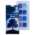 The Crafthives Shimmer Watercolor Set – Blue & Purple Magic (8 Pearlescent Metallic Shades)