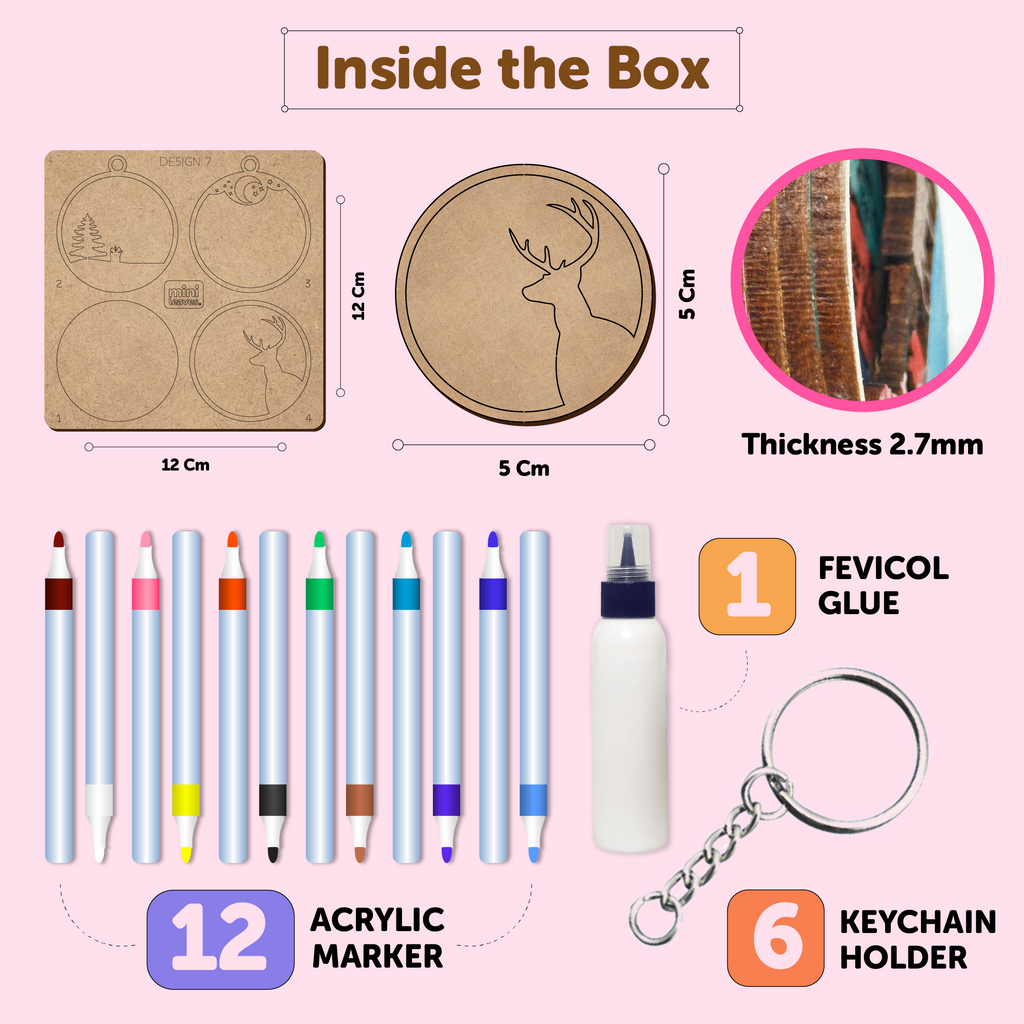 Creative 3D DIY Wooden Christmas Key Chain - Art and Craft Kit for 6+ Years - Set of 6 - The Crafthives